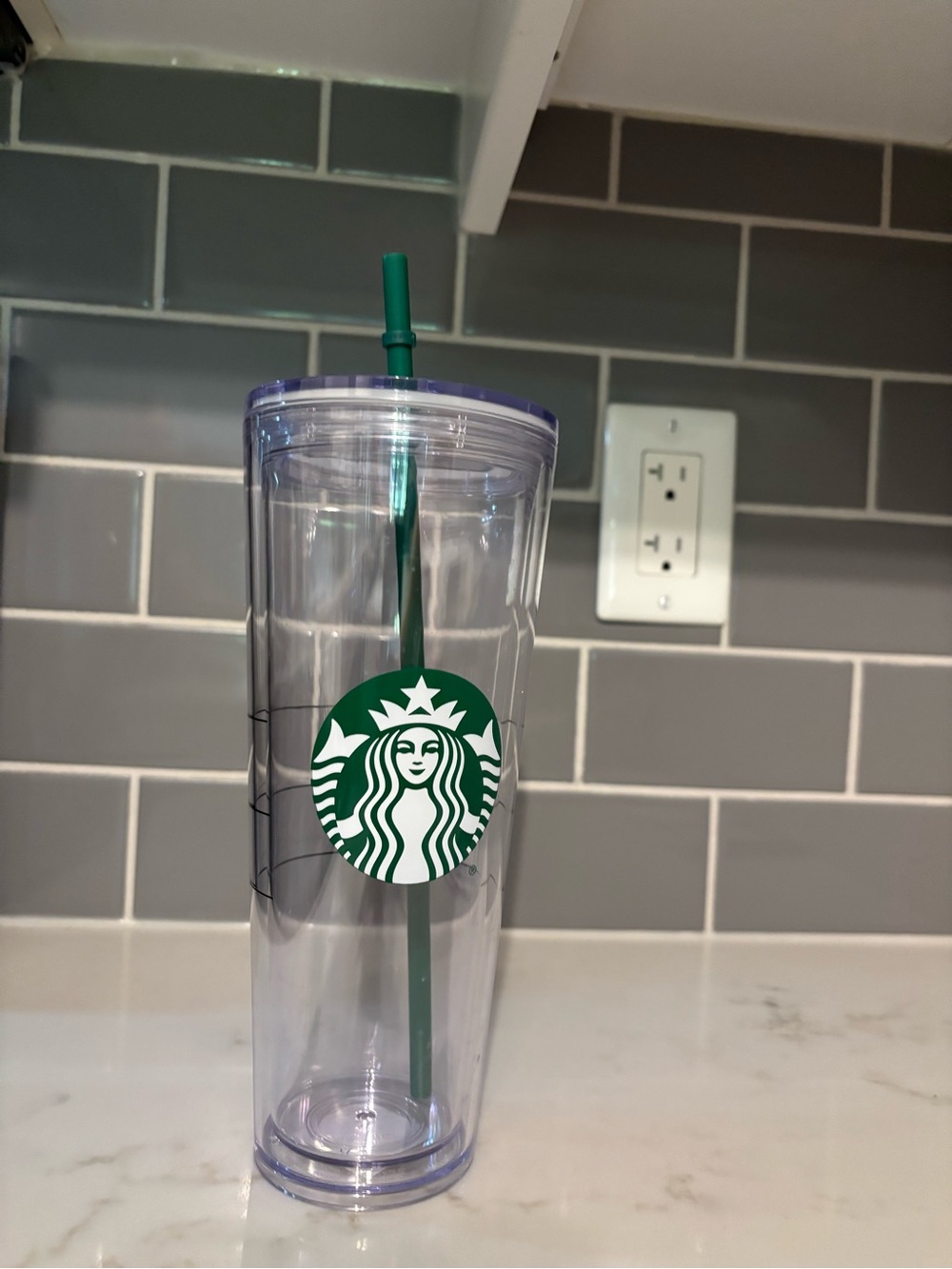 Starbucks Clear Tumbler with Green Logo and Straw